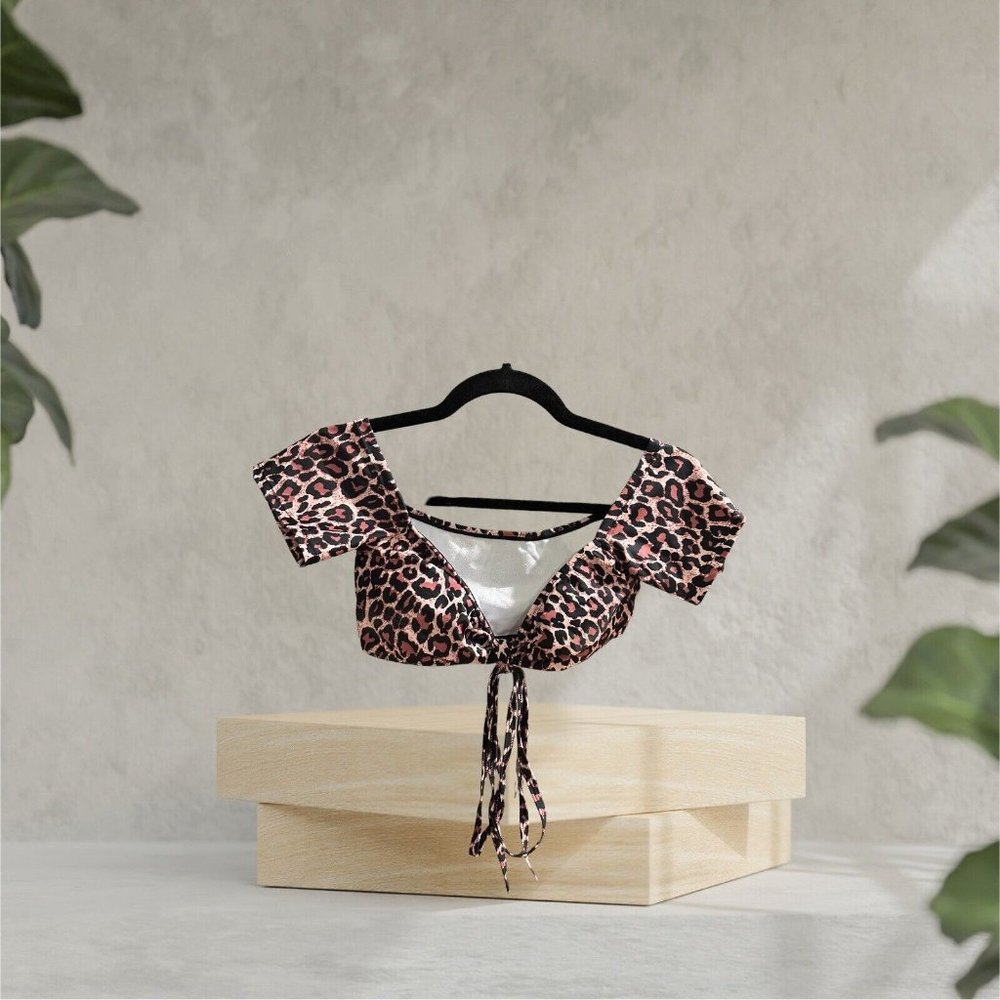 Pink Leopard Style Bikini Bathing Suit Size S With Cap Sleeves